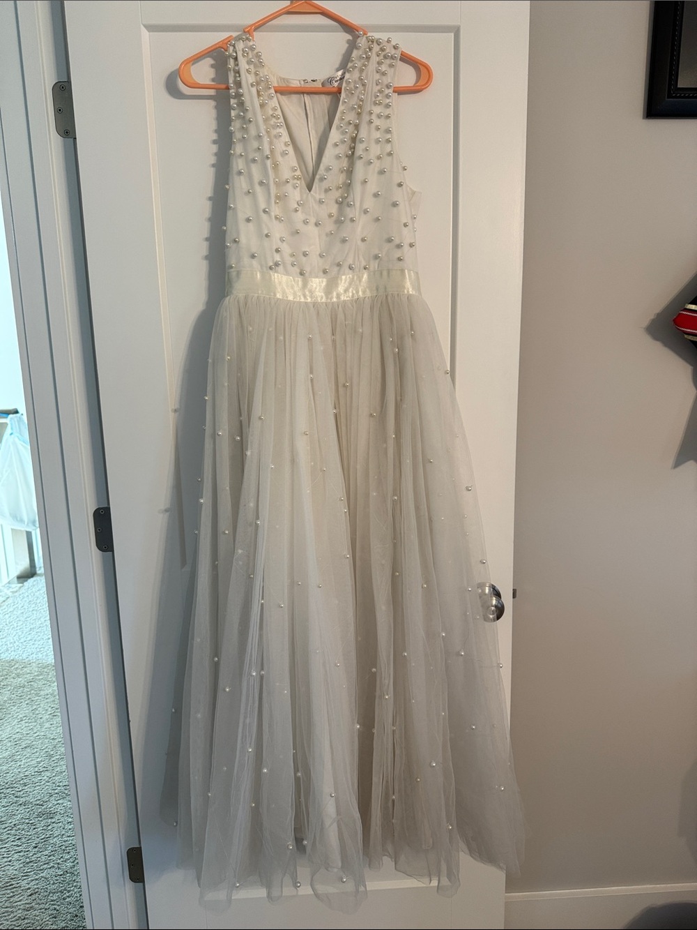 Ivory Pearl-Embellished Tulle Dress
